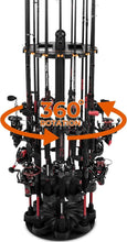 Load image into Gallery viewer, Durable 16 Rod Fishing Rack with Rotating Base &amp; Foam Inserts for Gear Storage