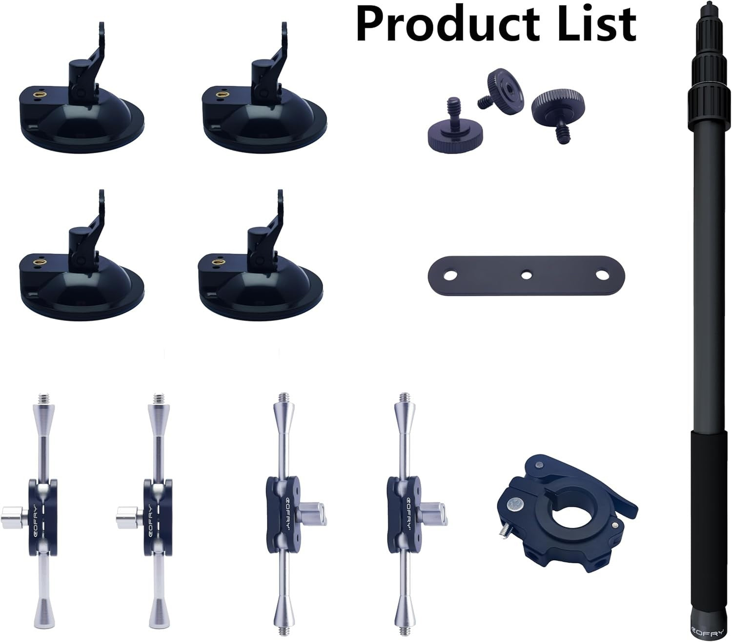 Aviation Grade Aluminum Car Mount with 44-Inch Selfie Stick for Action Cameras