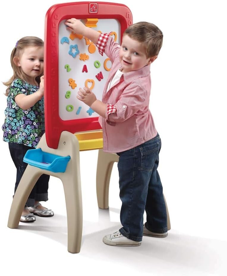 All Around Easel for Two: Durable Kids Activity Table with Chalkboard & Markers
