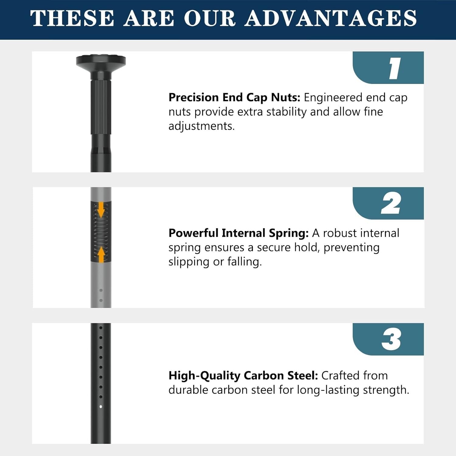 Elegant Dual-End Adjustable Tension Curtain Rod - 51-166 Inch for Indoor/Outdoor