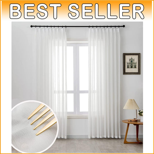 Luxurious 90-Inch Sheer Pinch Pleated Curtains - Ideal for Living Room & Bedroom