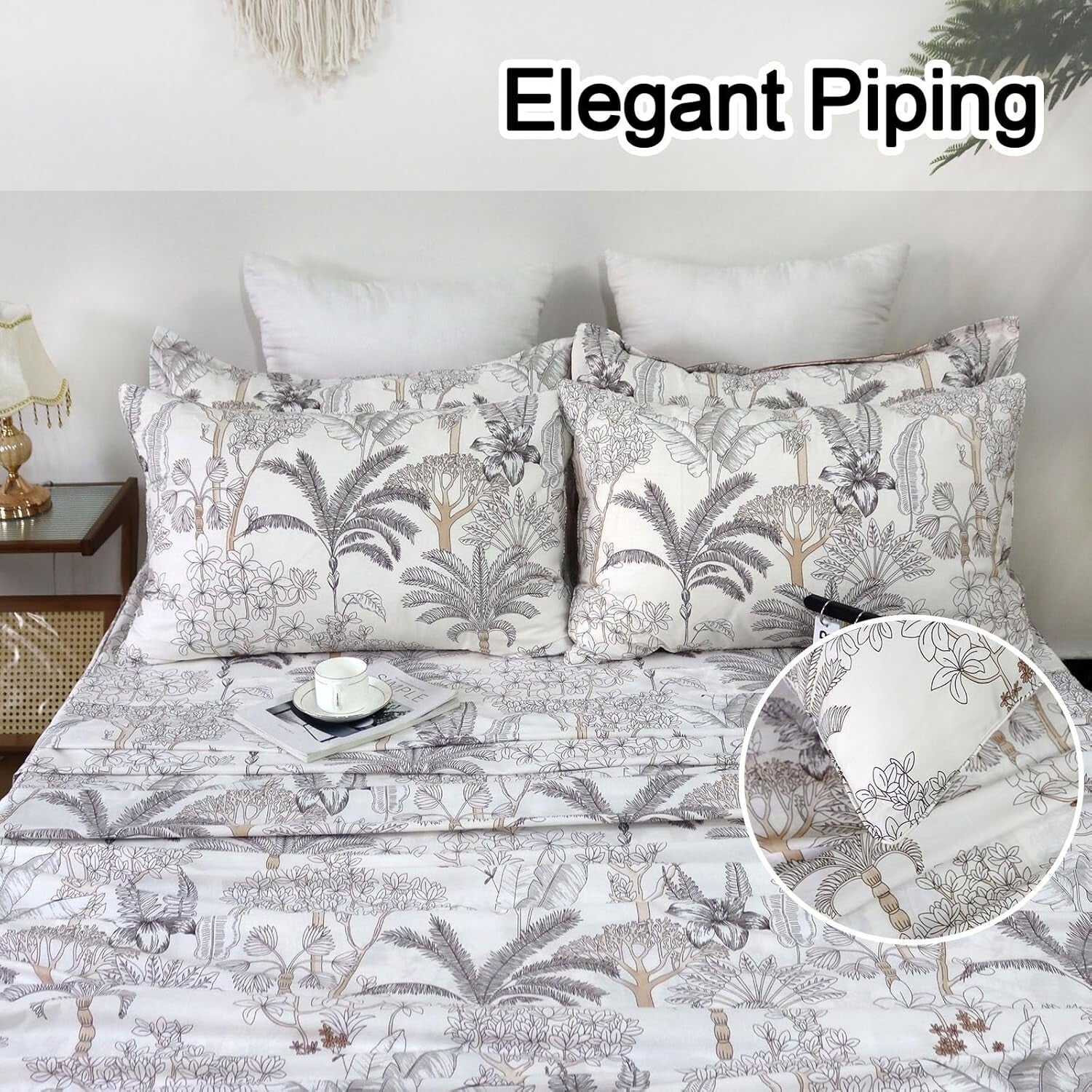 Breathable 100% Cotton Floral Sheet Set Queen – Coastal Coconut Tree Design