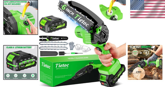Battery-Powered 6-Inch Mini Chainsaw with Auto Oiler - Safe & User-Friendly