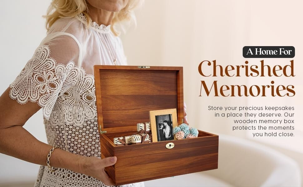 Decorative Lockable Memory Box - Solid Walnut Finish, 6L Storage Volume