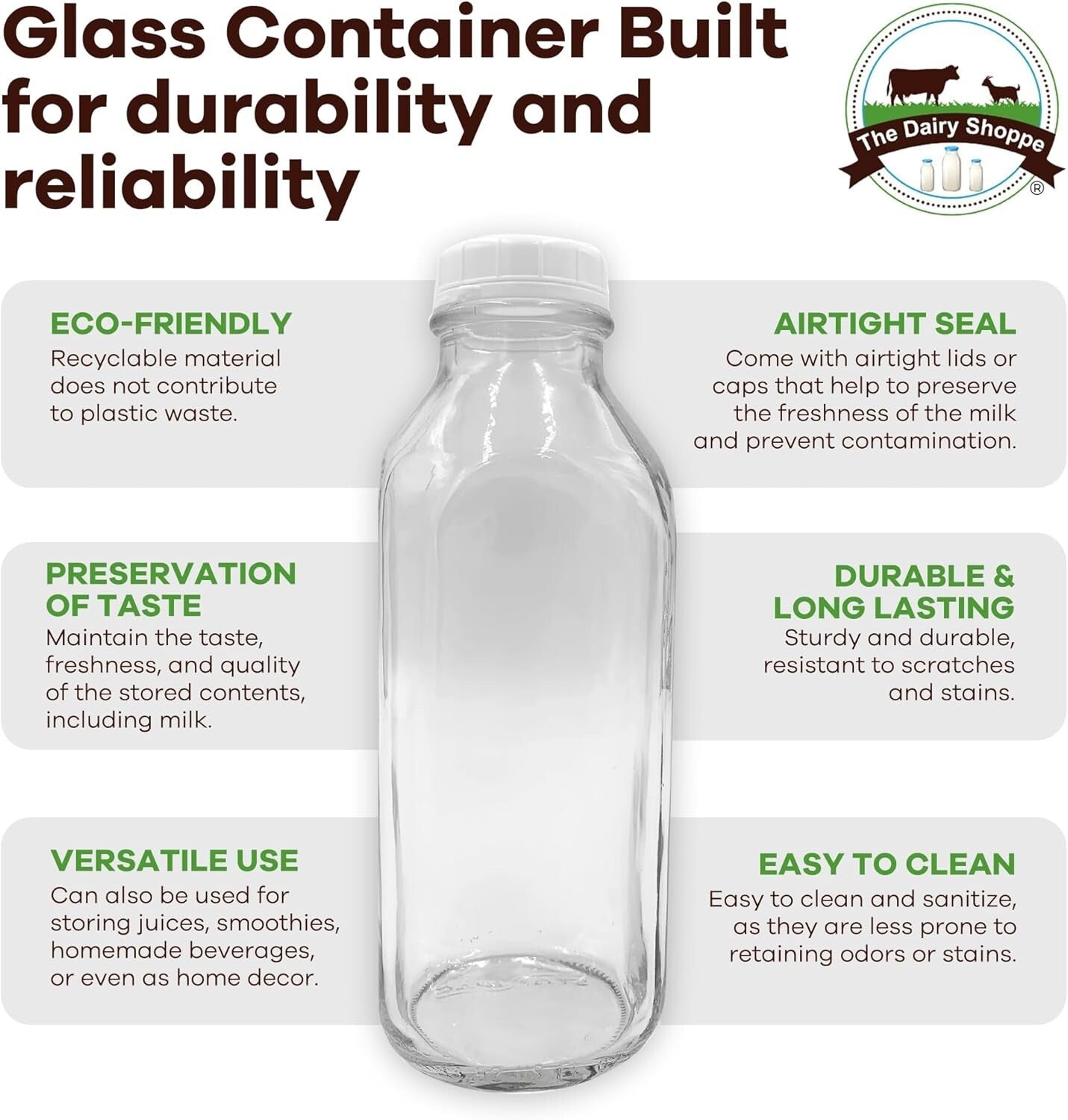 Elegant 4-Pack Clear Glass Milk Bottles - 33.8 oz with Durable Pour Spouts