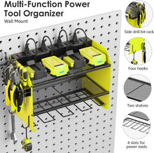 Load image into Gallery viewer, Heavy-Duty Wall Mount Tool Organizer with Hooks and Power Strip - Space Saving