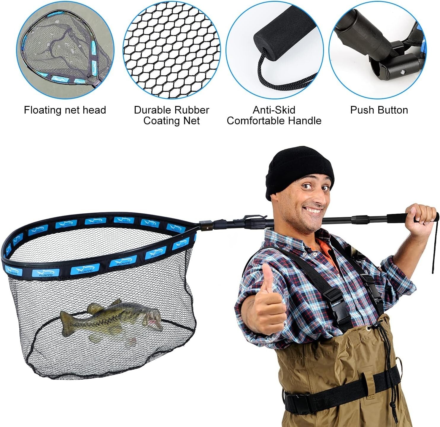 Lightweight Floating Fishing Net with Telescopic Handle for Easy Catch & Release