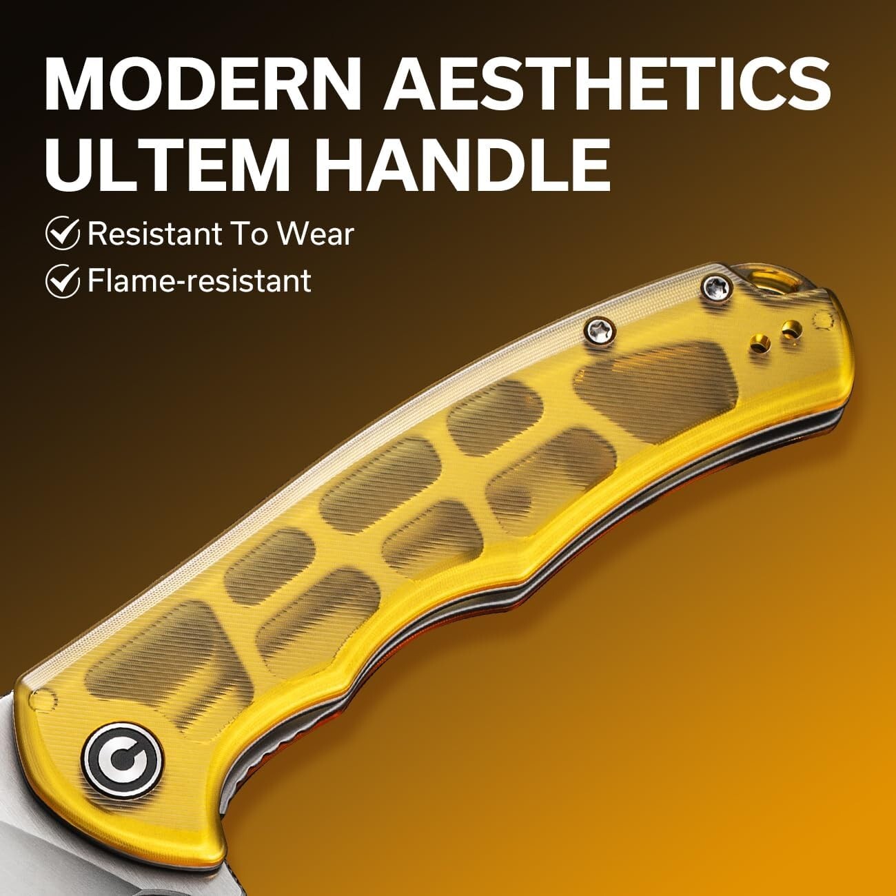 Durable Amber Ultem Handle Pocket Knife - 3.75" EDC Blade, Ideal for Outdoor Use