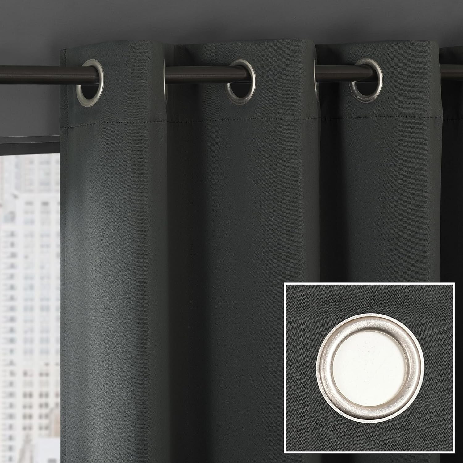Soho 2-Pack Charcoal Gray Blackout Curtains - Energy Saving & Noise Reducing