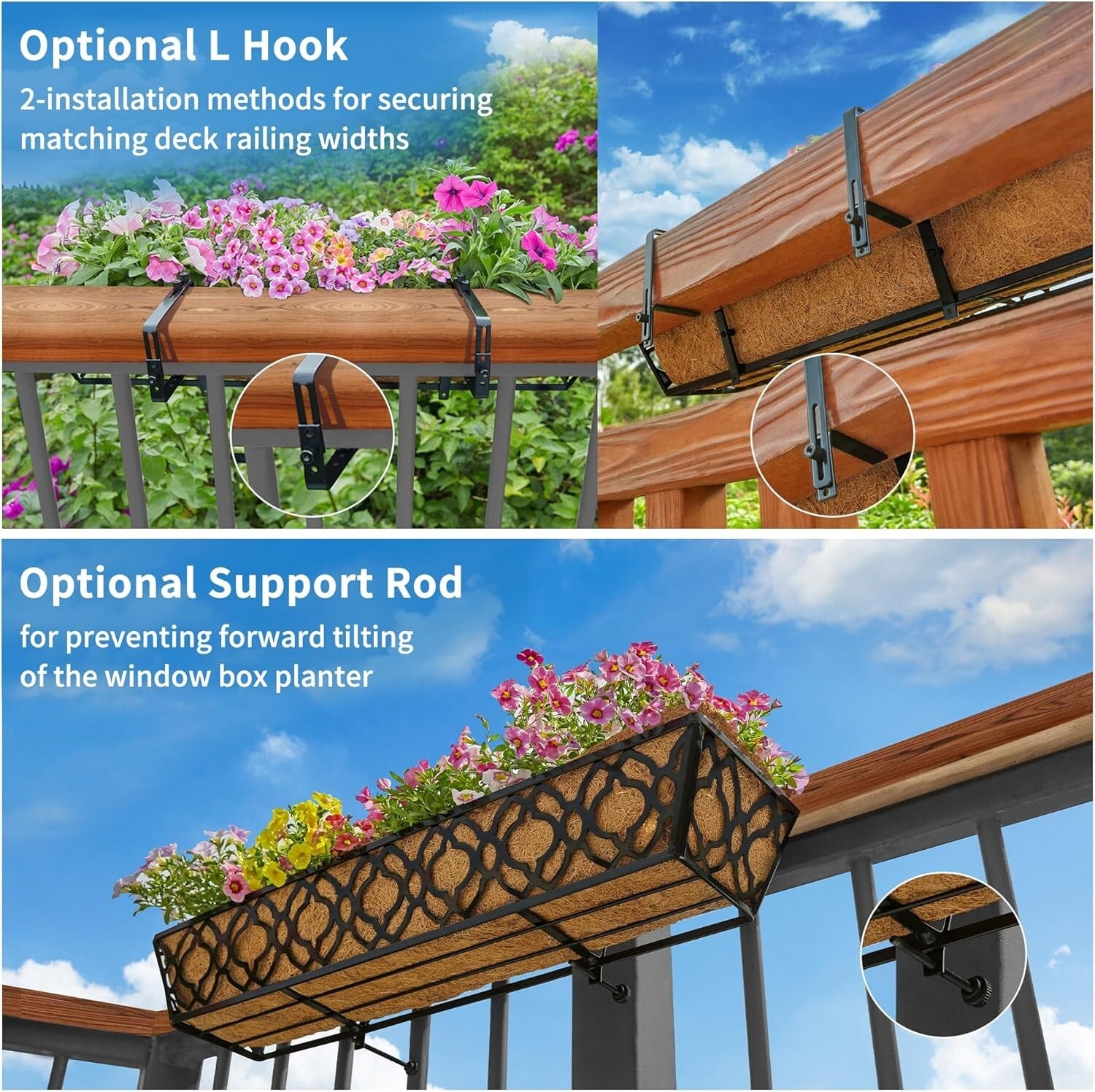 Elegant Black Metal 30-Inch Flower Planters - Complete 2pcs Set with Coco Liners