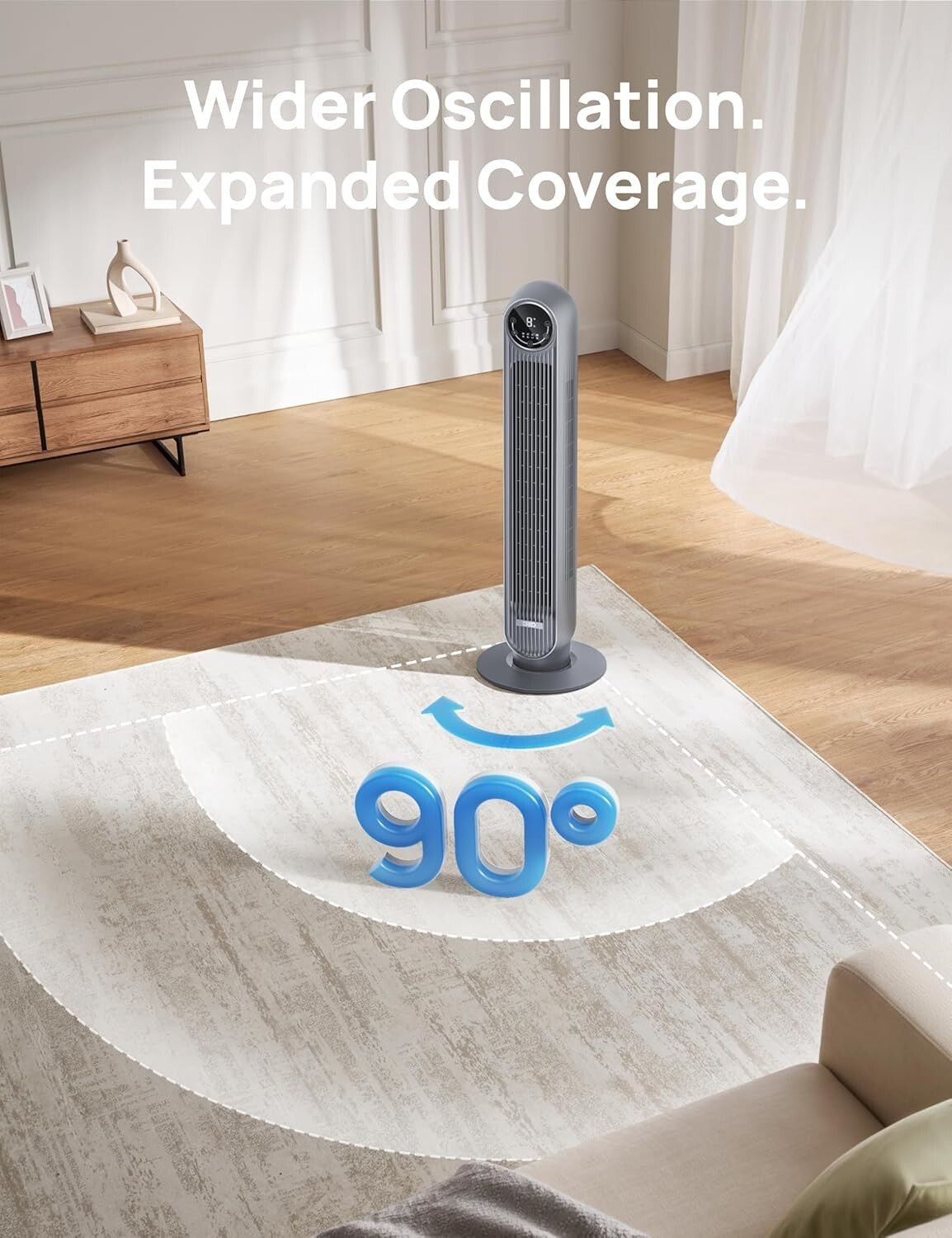 Quiet 90° Oscillating Tower Fan with Touch & Remote Control - Ideal for Bedrooms