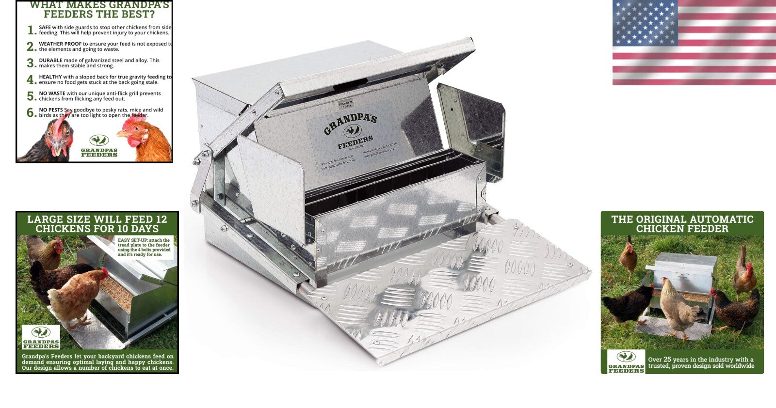 Galvanized Steel Automatic Feeder - Reliable 10-Day Supply for Backyard Chickens