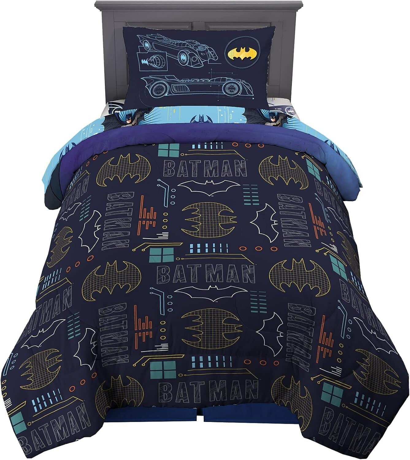 Dynamic Batman Kids Bedding Set - 4 Piece Twin Size Comforter and Sheets