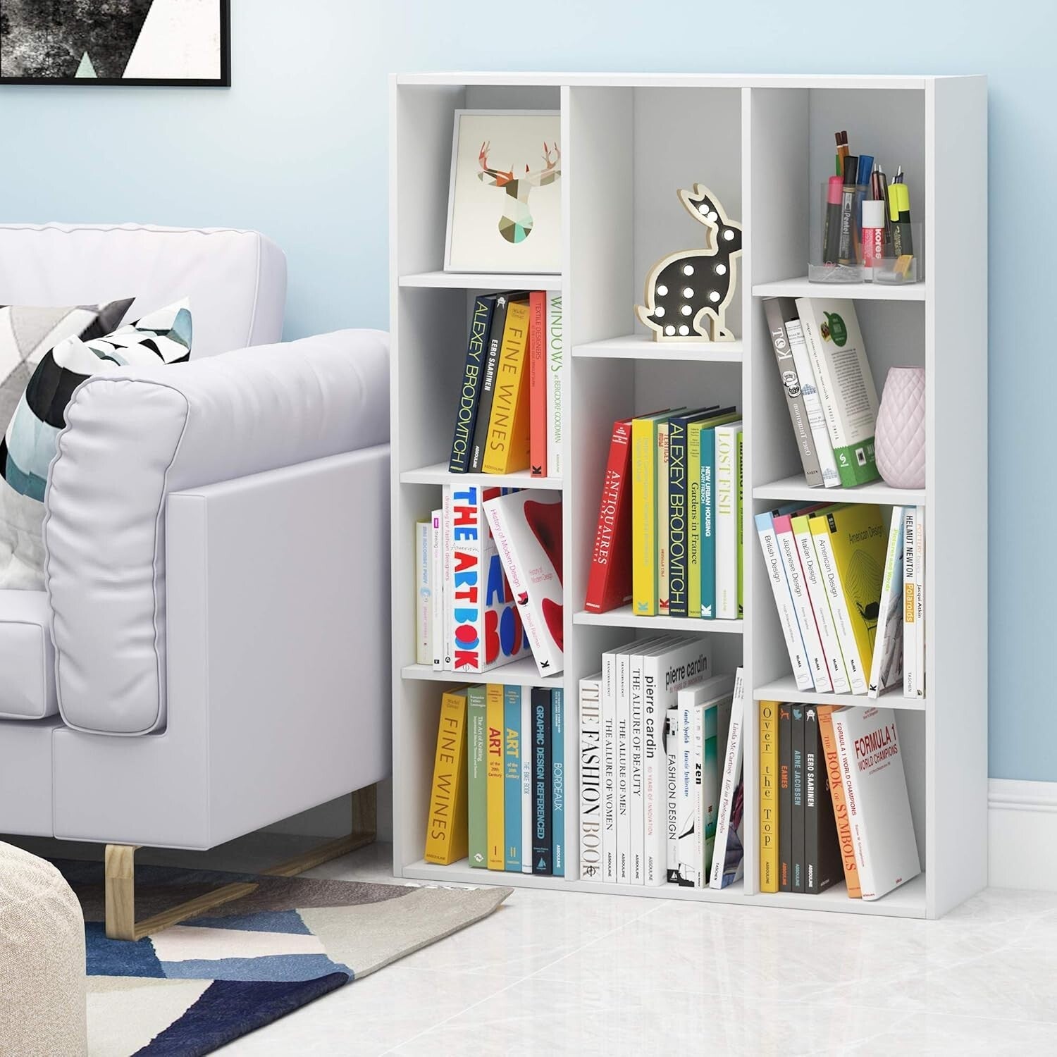 Easy Assembly 11-Cube White Bookcase - Durable Indoor Storage Solution