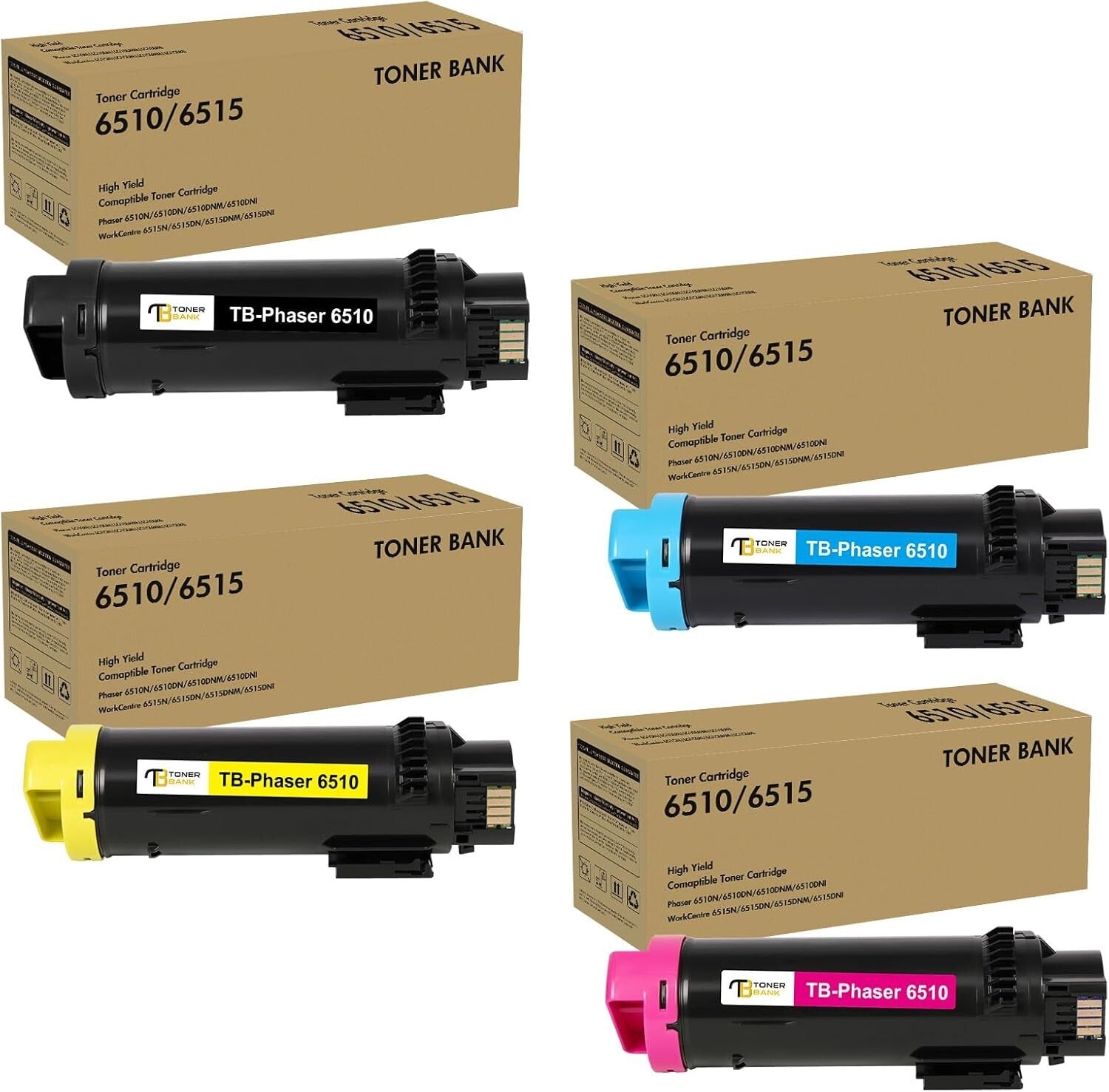 High-Capacity 4-Color Toner Cartridge Set Compatible with Xerox Phaser 6510/6515