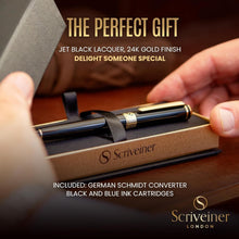 Load image into Gallery viewer, Schmidt 18K Nib Broad Fountain Pen in Black with Gold Trim - Write with Elegance