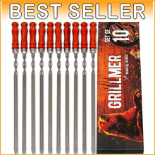 Load image into Gallery viewer, Set of 10 Premium Stainless Steel BBQ Skewers – 23.6" for Safe, Elegant Grilling