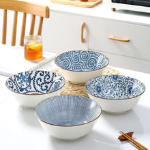 Load image into Gallery viewer, Elegant Ceramic 40 Oz Ramen Bowls Set of 4 - Blue and White Vintage Style