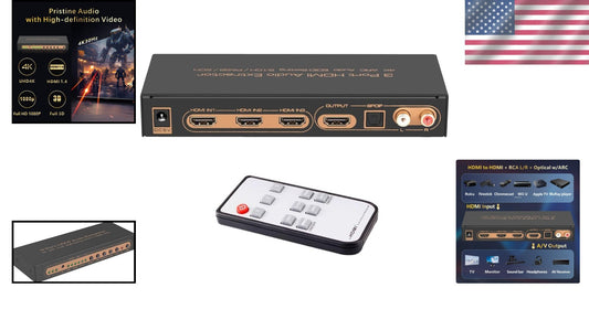Smart 3-in-1 HDMI Switch Audio Extractor w/ Optical & RCA Outputs for Home Setup