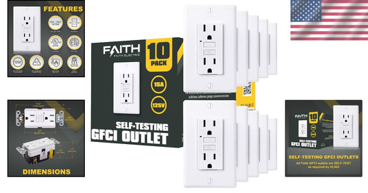 ETL Listed 15A GFCI Outlets - Slim Design for Easy Home Installation (10 Pack)