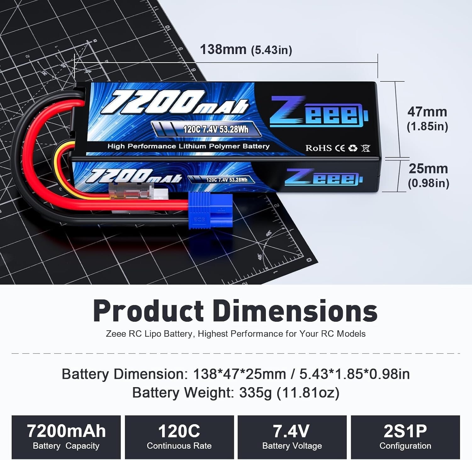 Compact 7200mAh 7.4V 120C Lipo Batteries - 2-Pack for Enhanced RC Performance