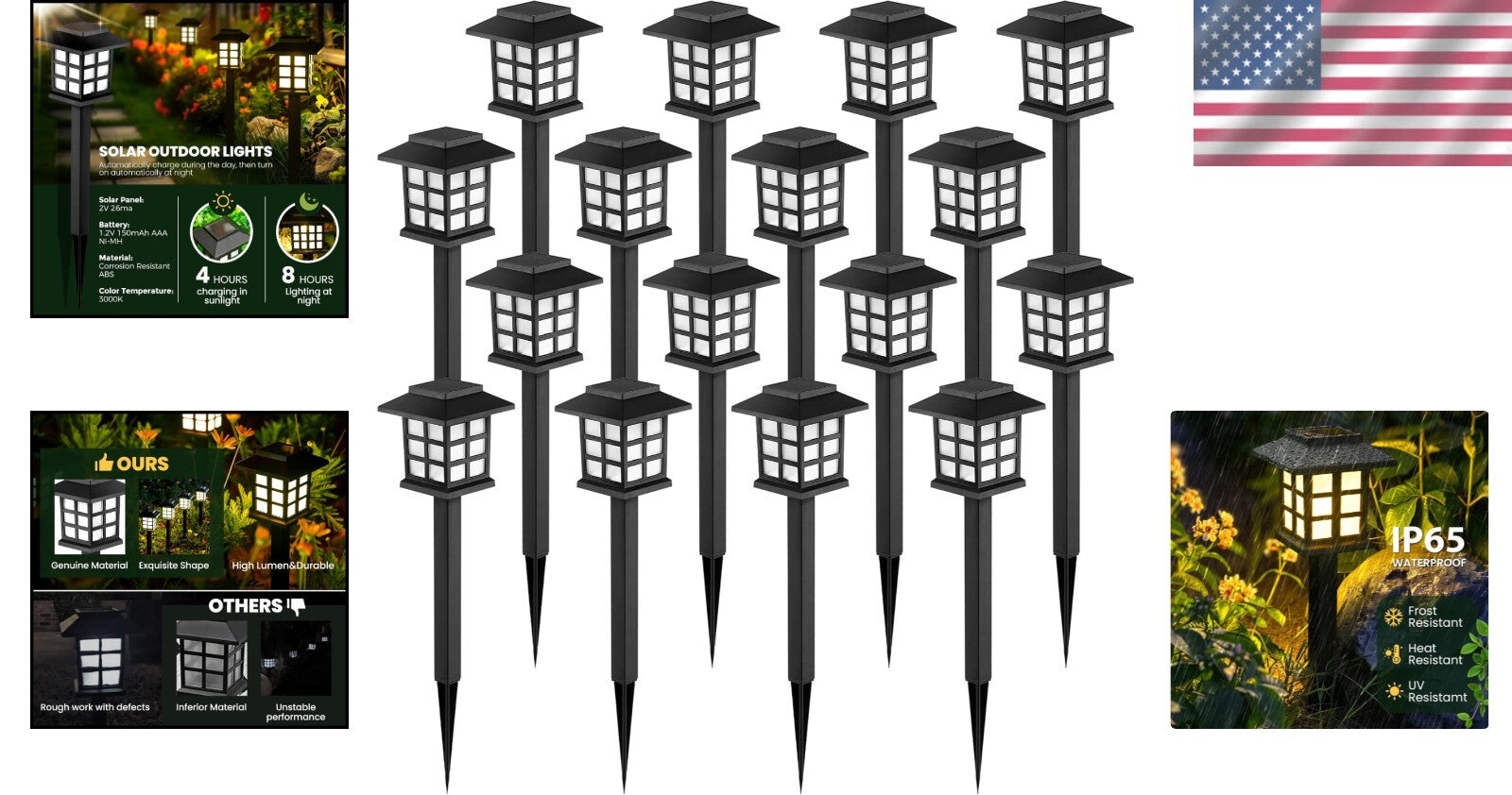 Elegant 16 Pack Solar Outdoor Lights - Waterproof LED for Gardens & Pathways