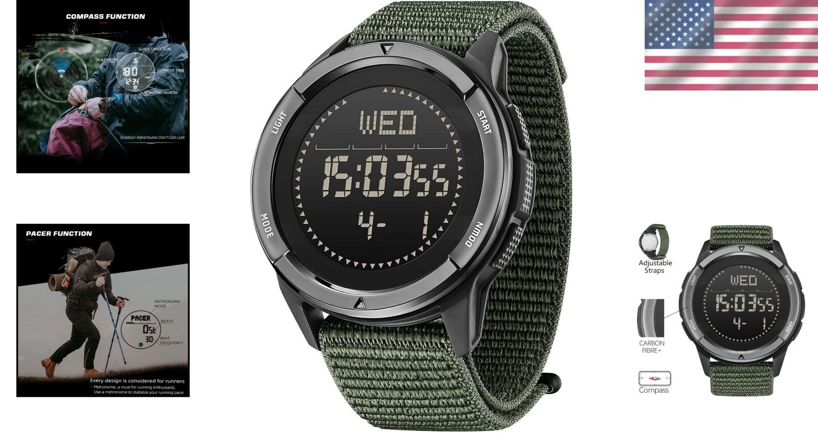 Lightweight Men's Digital Military Watch with Pedometer & Adjustable Nylon Strap