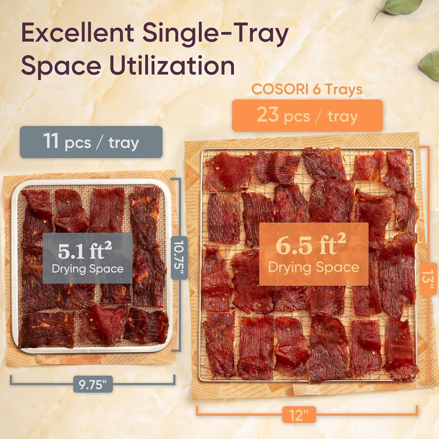 Large Food Dehydrator with 6 Stainless Steel Trays - 600W Power & 6.5 ft Space