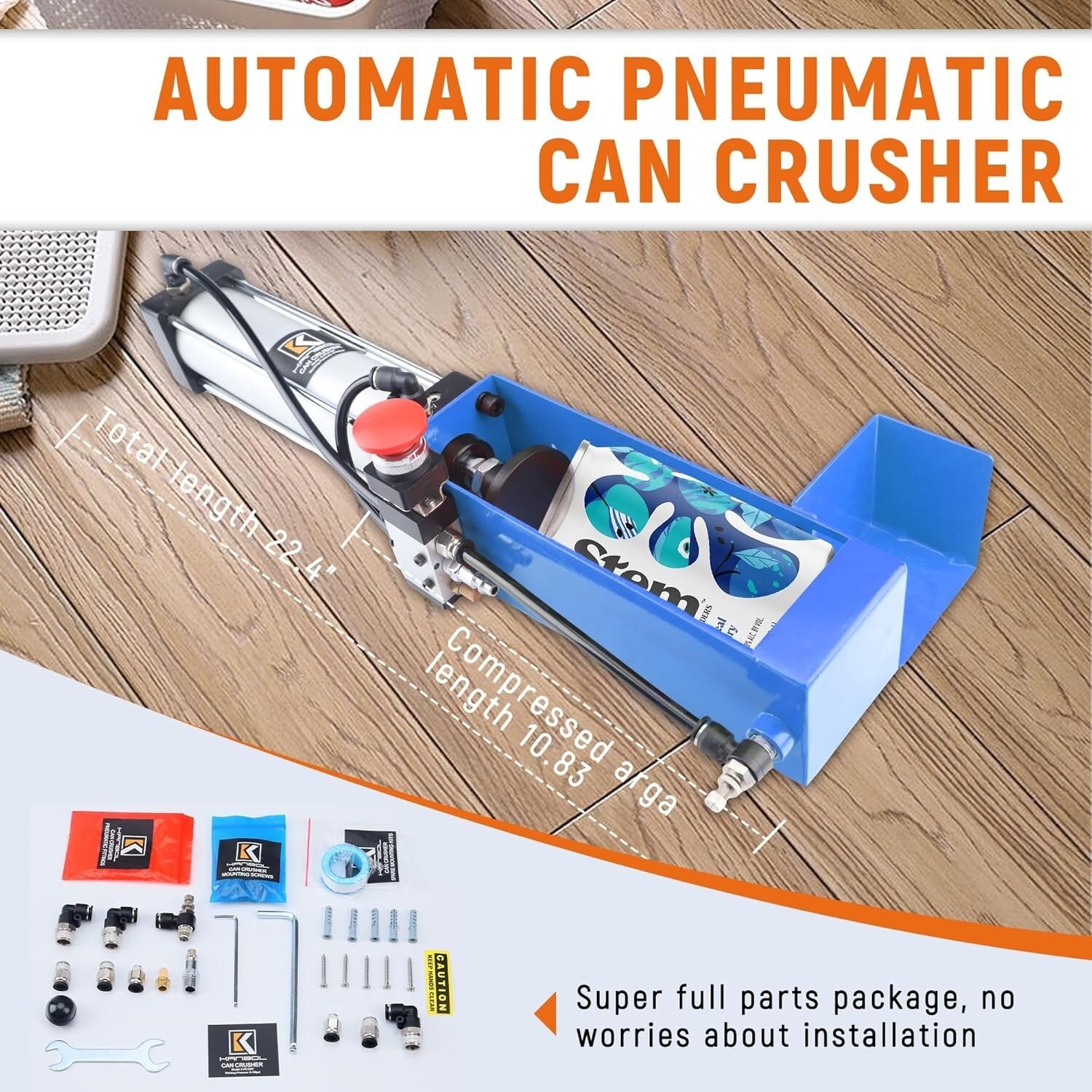 Pneumatic Aluminum Can Crusher: Automatic Ejection & Heavy-Duty Design in Blue