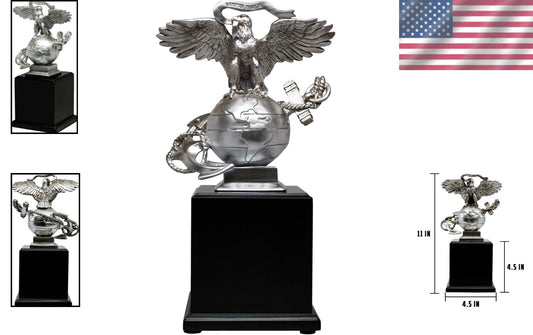 Silver Finish USMC Eagle Globe & Anchor Statue - Collectible Marine Corps Emblem