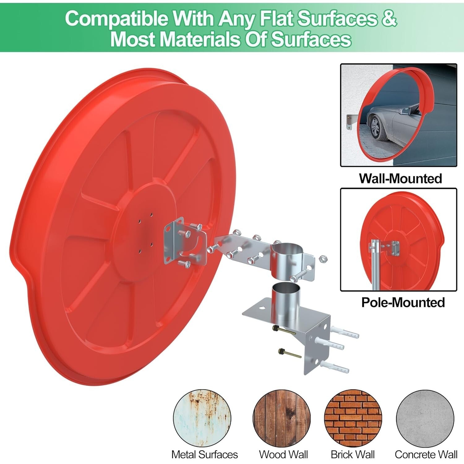 Premium 24" Wide-Angle Safety Mirror with Adjustable Bracket for All Surfaces