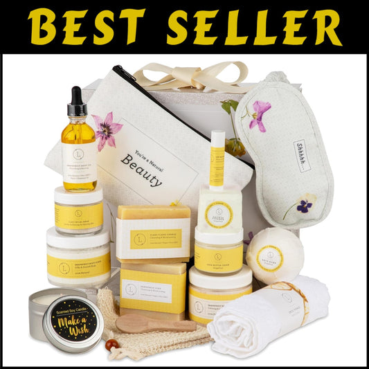 Elegant Citrus Spa Gift Basket - 15-Piece Women’s Self-Care Kit for Relaxation