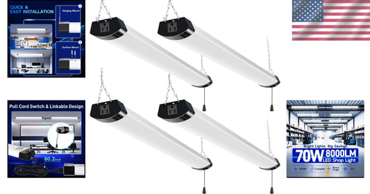 4FT Linkable LED Shop Light - 8000 Lumens, 70W Energy Efficient Garage Lighting