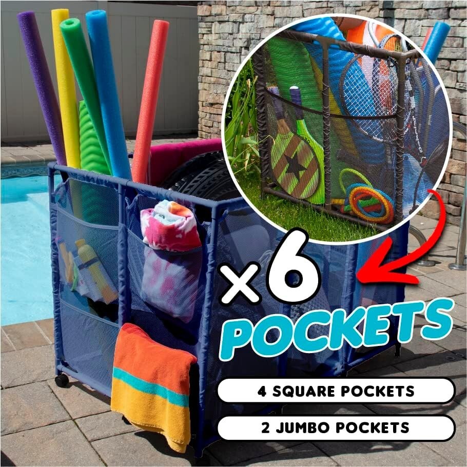 Portable Pool Equipment Organizer with 6 Pockets - Stylish Blue - 30.2" x 47.2"