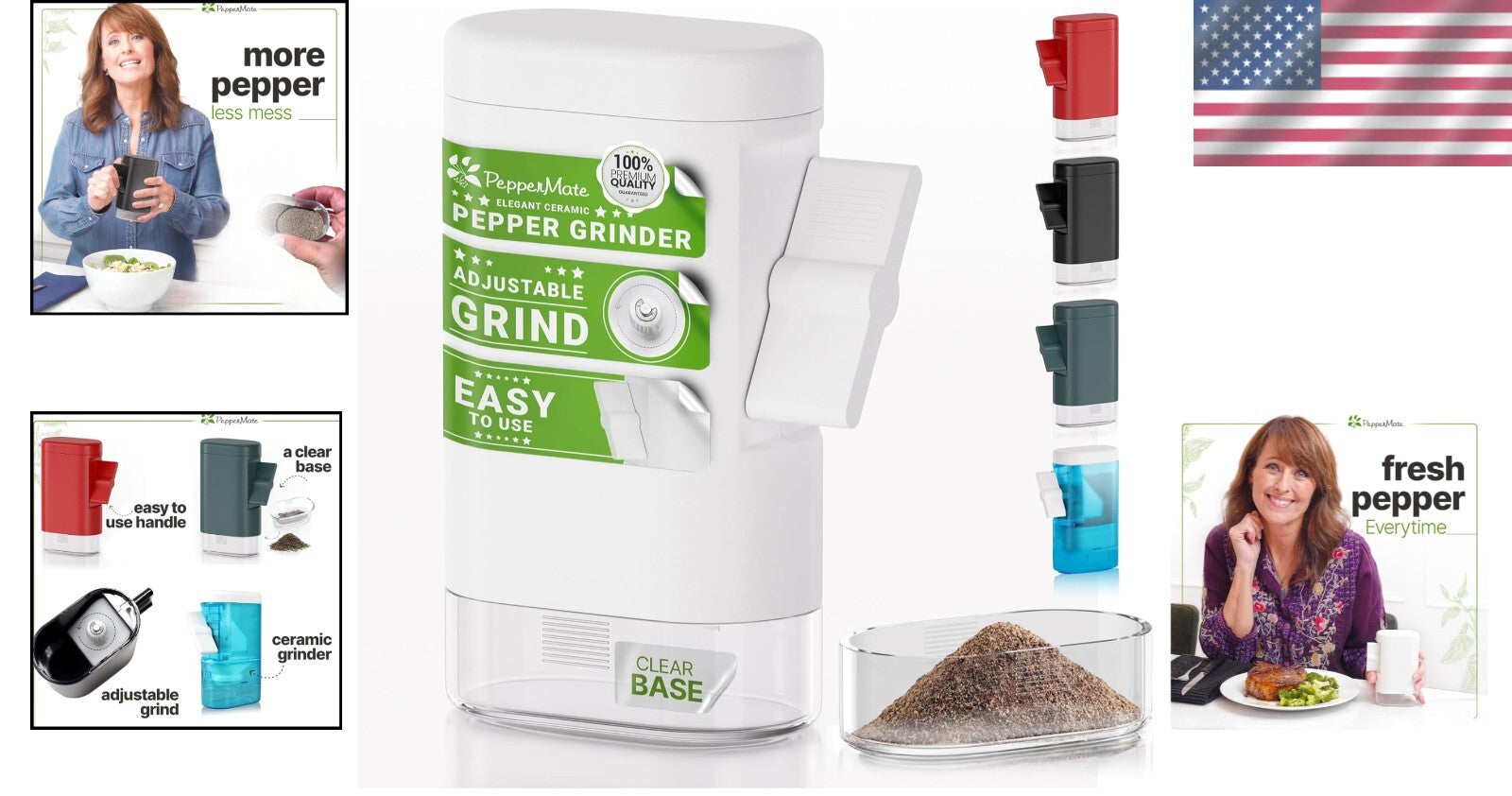 Elegant White Ceramic Pepper Mill – Manual High Volume Salt & Pepper Grinder