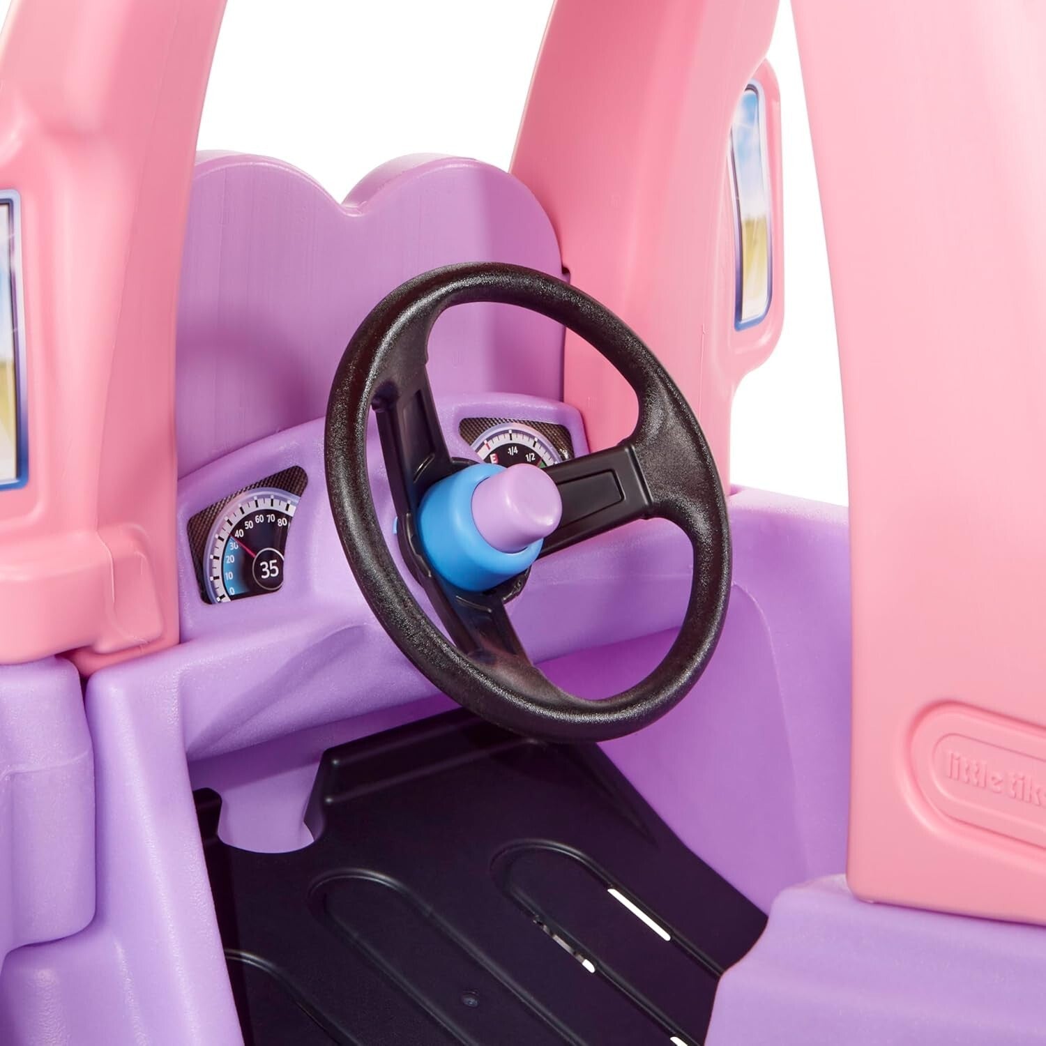 Girls' Cozy Ride-On Pink Truck with Push Handle and Rugged Wheels, 35.1x17.94in