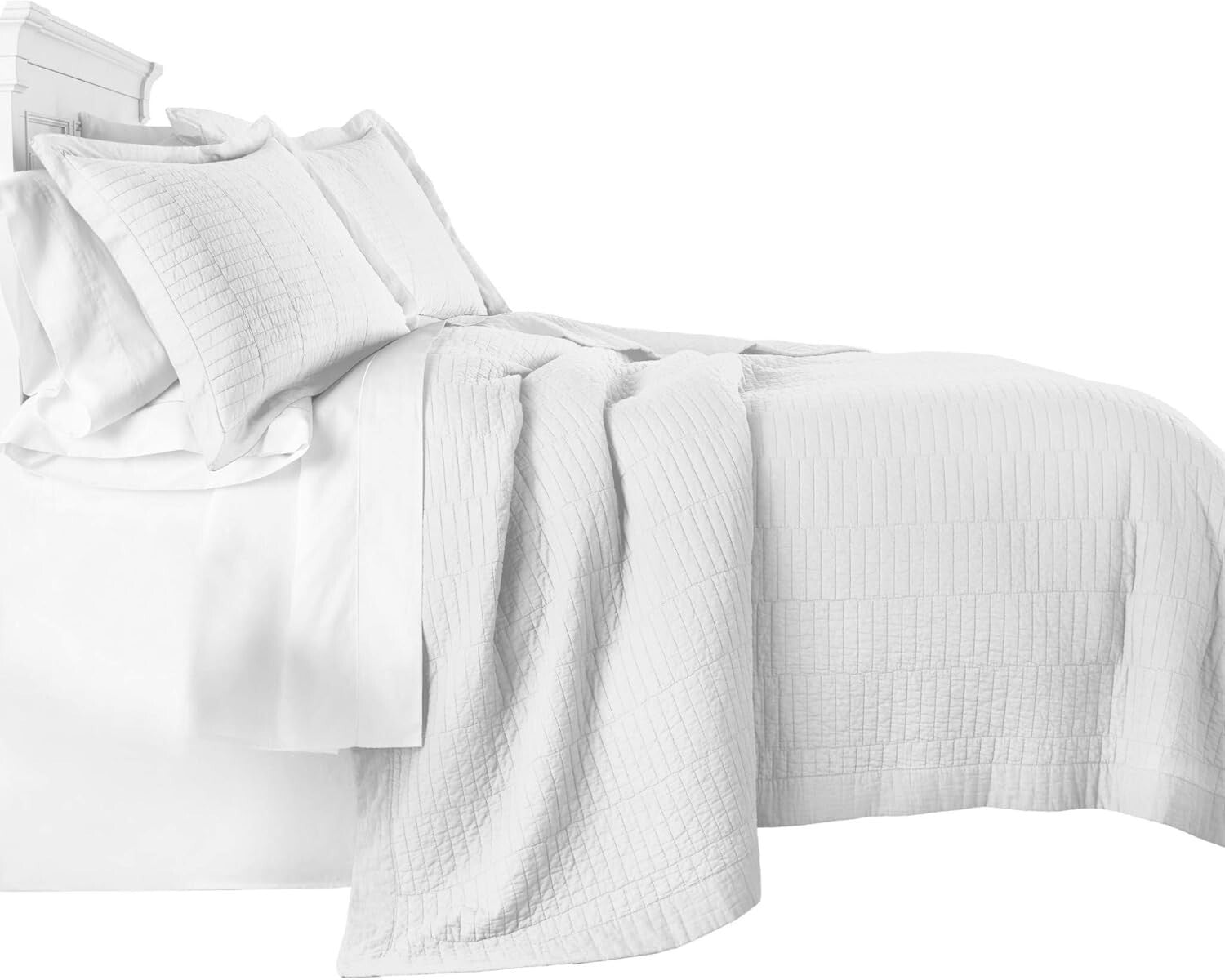 Elegant 3-Piece White Quilt Set Queen - Pre-Washed Cotton with Stitched Pattern