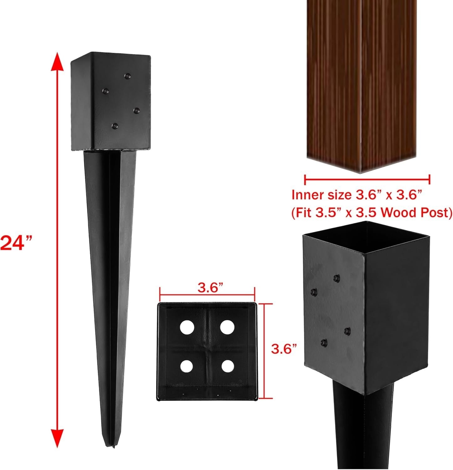 Heavy-Duty 8 Pack Black Metal Post Anchors - Quick Install for Mailbox or Fence