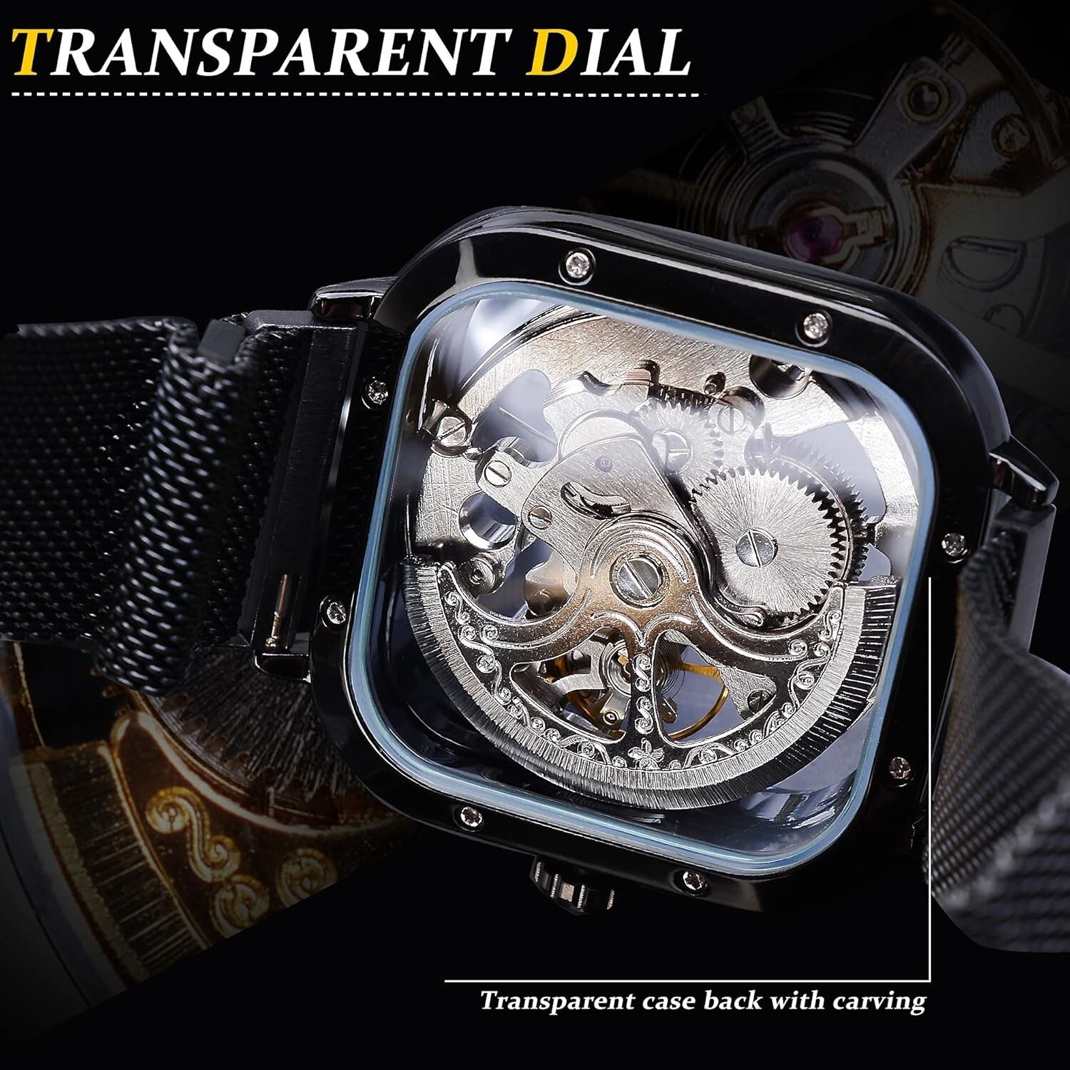 Elegant Men's Skeleton Wristwatch with Flower Movement Carving & Stainless Steel