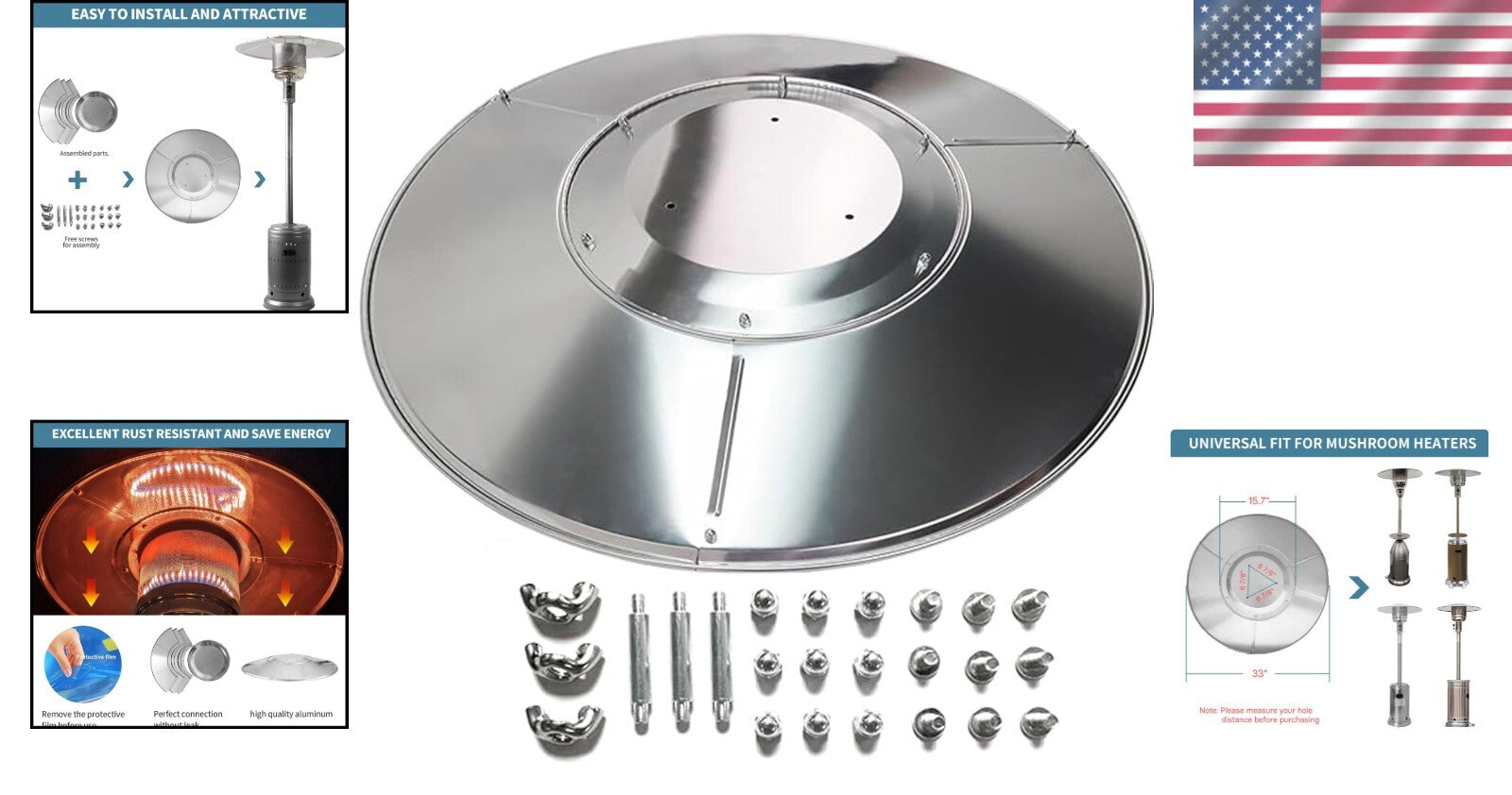 Universal Fit Aluminum Patio Heater Reflector Shield - Easy Installation, 33"