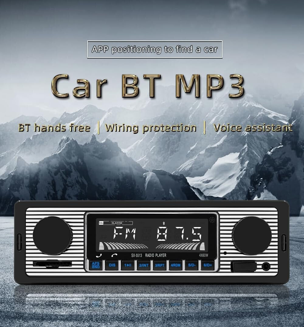 Advanced Retro Car Audio System with Bluetooth, Remote & Appointment Assistant
