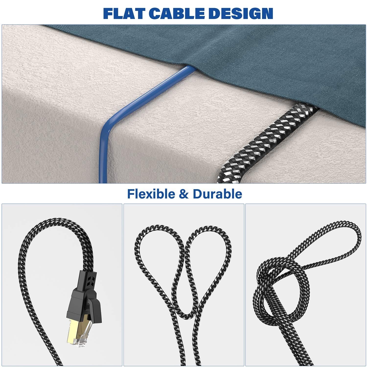 Ultra-Durable 7 FT Cat 8 Ethernet Cable 5-Pack - High-Speed Connectivity for All