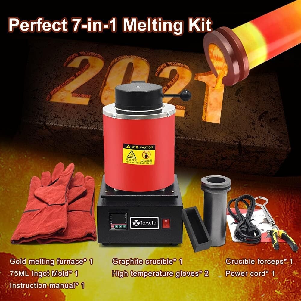3KG Gold Melting Furnace - 1400W Digital Electric Kit with Graphite Crucible
