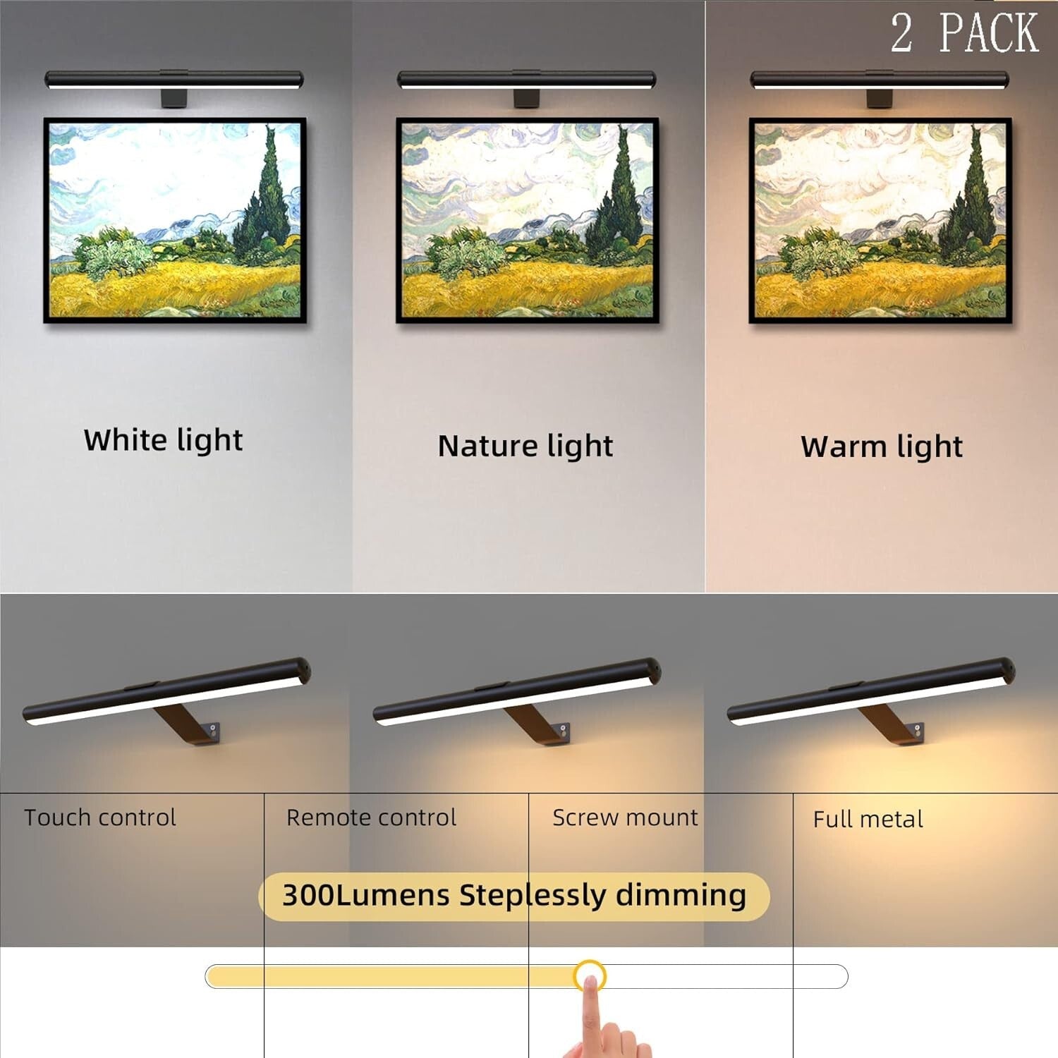 Battery Operated Magnetic Picture Lights with 3 Color Settings & Remote Control