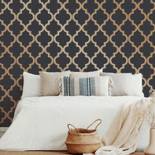 Load image into Gallery viewer, Midnight &amp; Metallic Gold Removable Peel and Stick Trellis Wallpaper, 20.5"x16...