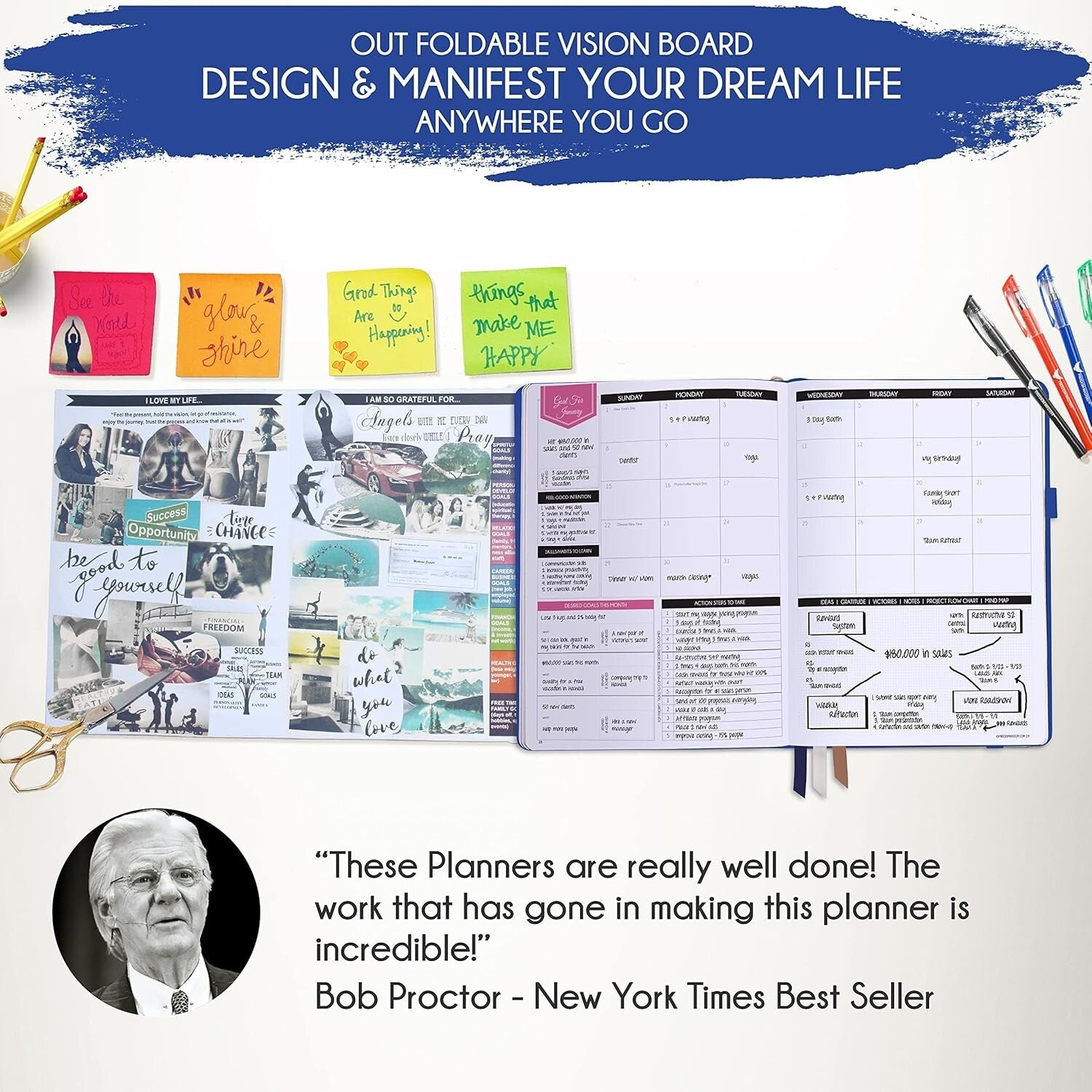 Deluxe 2025 Life Planner with Vision Board & Habit Trackers - B5 Sized Organizer