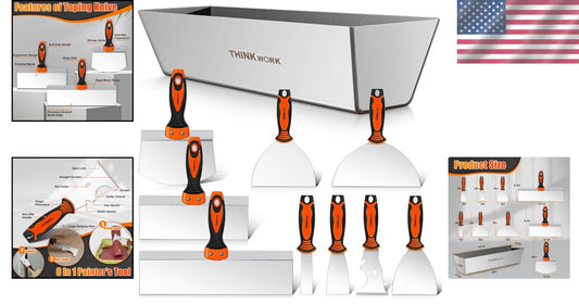 Premium Drywall Tool Kit: 10 Stainless Steel Knives, Mud Pan & Scoop Included