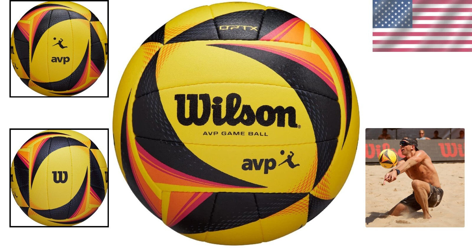 AVP OPTX Official Size Volleyball - Yellow/Black, Beach-Ready Performance