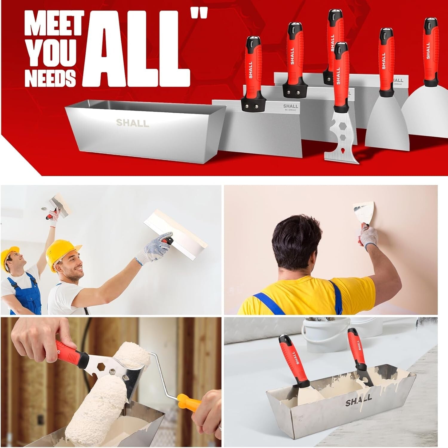 Complete 7-Pc Stainless Steel Drywall Tool Set for Joint Taping and Finishing