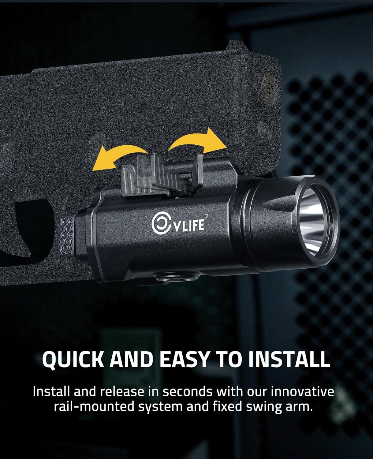 Adjustable Picatinny Flashlight - 1500 Lumens Magnetic Rechargeable Pistol Light